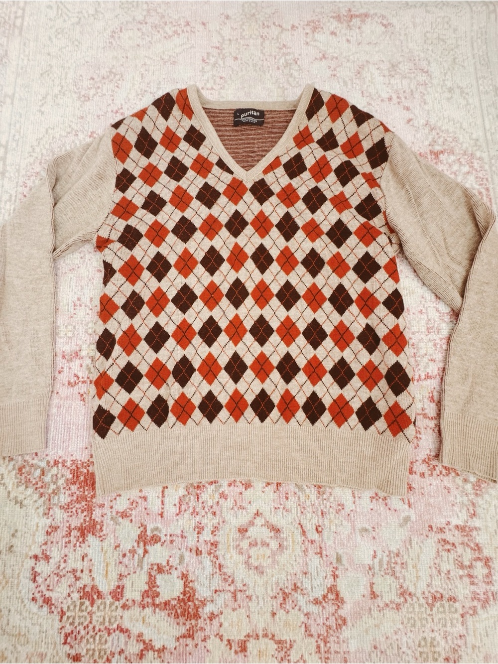 Puritan, Men’s Vintage Argyle V-Neck Sweater